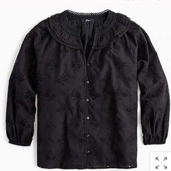 J.Crew NWT Button-front Eyelet Peasant Top in Black - Picture 1 of 9